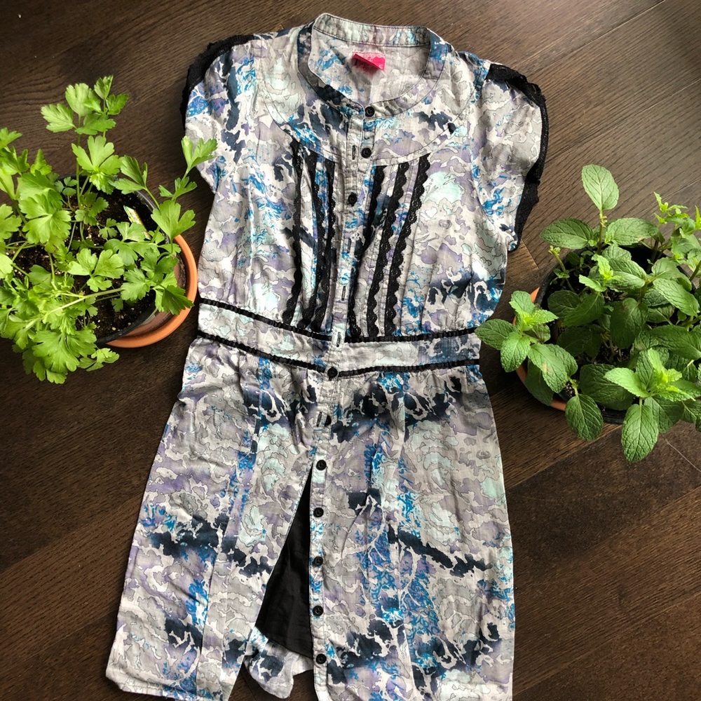 Free People blue button down lace bib dress